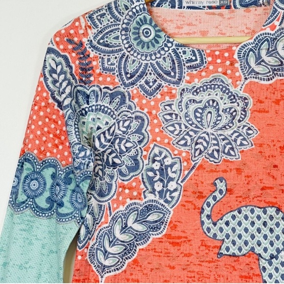 Whimsy Rose Long Sleeve Lightweight Top. Cute Elephant Print. Cotton/Poly Blend - Picture 6 of 10